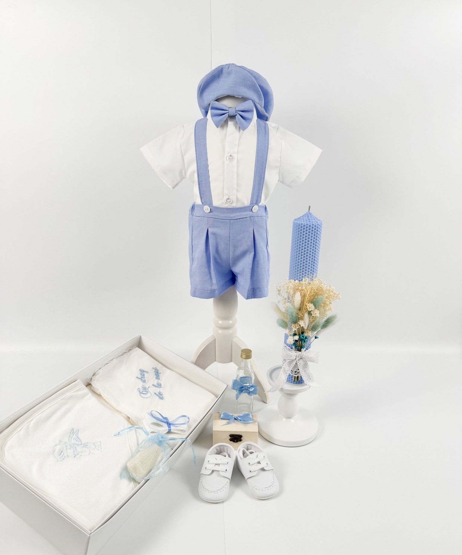 Trusou botez complet cu hainute si lumanare personalizata hand made - Mitrache - Botez bebelusi