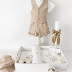 Trusou botez complet cu hainute si lumanare personalizata hand made - Nicolas - Botez bebelusi