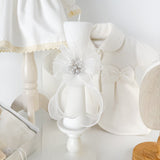 Trusou botez complet cu rochita eleganta, palton si lumanare personalizata manual - Ava - Botez bebelusi