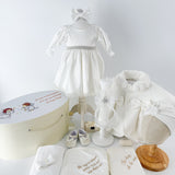 Trusou botez complet cu rochita eleganta, palton si lumanare personalizata manual - Cristina - Botez bebelusi