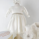 Trusou botez complet cu rochita eleganta, palton si lumanare personalizata manual - Cristina - Botez bebelusi
