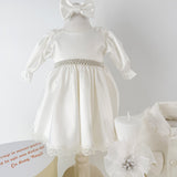 Trusou botez complet cu rochita eleganta, palton si lumanare personalizata manual - Cristina - Botez bebelusi