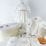 Trusou botez complet cu rochita eleganta, palton si lumanare personalizata manual - Cristina - Botez bebelusi