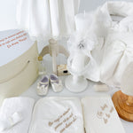 Trusou botez complet cu rochita eleganta, palton si lumanare personalizata manual - Cristina - Botez bebelusi
