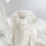 Trusou botez complet cu rochita eleganta, palton si lumanare personalizata manual - Cristina - Botez bebelusi