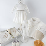 Trusou botez complet cu rochita eleganta, palton si lumanare personalizata manual - Cristinuta - Botez bebelusi