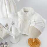 Trusou botez complet cu rochita eleganta, palton si lumanare personalizata manual - Cristinuta - Botez bebelusi