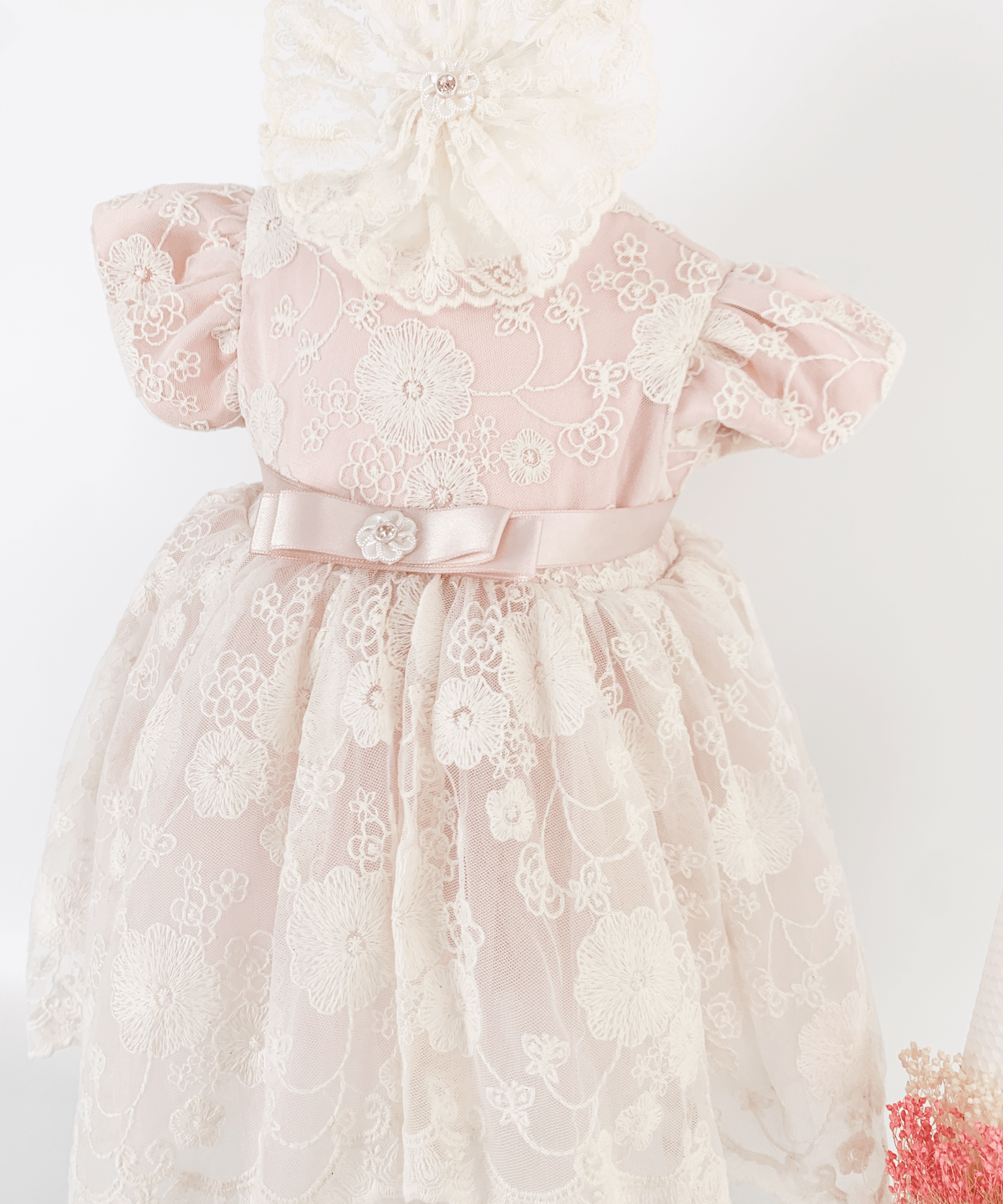 Trusou botez complet cu rochita eleganta si lumanare ceara naturala - Beatris - Botez bebelusi