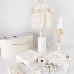 Trusou botez complet cu rochita eleganta si lumanare ceara naturala - Inez - Botez bebelusi