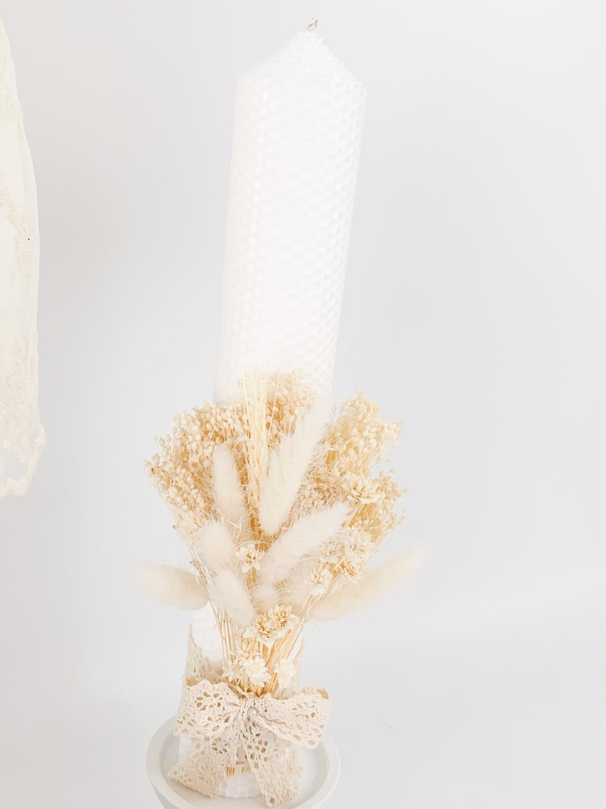 Trusou botez complet cu rochita eleganta si lumanare ceara naturala - Sena - Botez bebelusi
