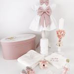Trusou botez complet cu rochita eleganta si lumanare ceara naturala - Zenaida - Botez bebelusi