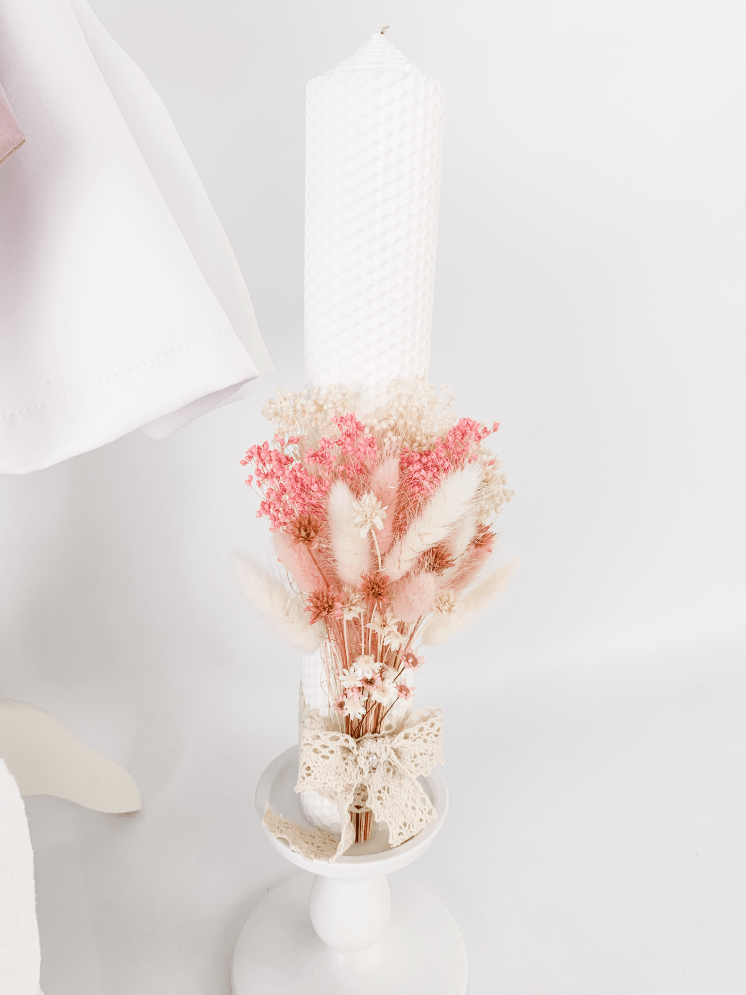 Trusou botez complet cu rochita eleganta si lumanare ceara naturala - Zenaida - Botez bebelusi