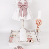 Trusou botez complet cu rochita eleganta si lumanare ceara naturala - Zmaranda - Botez bebelusi