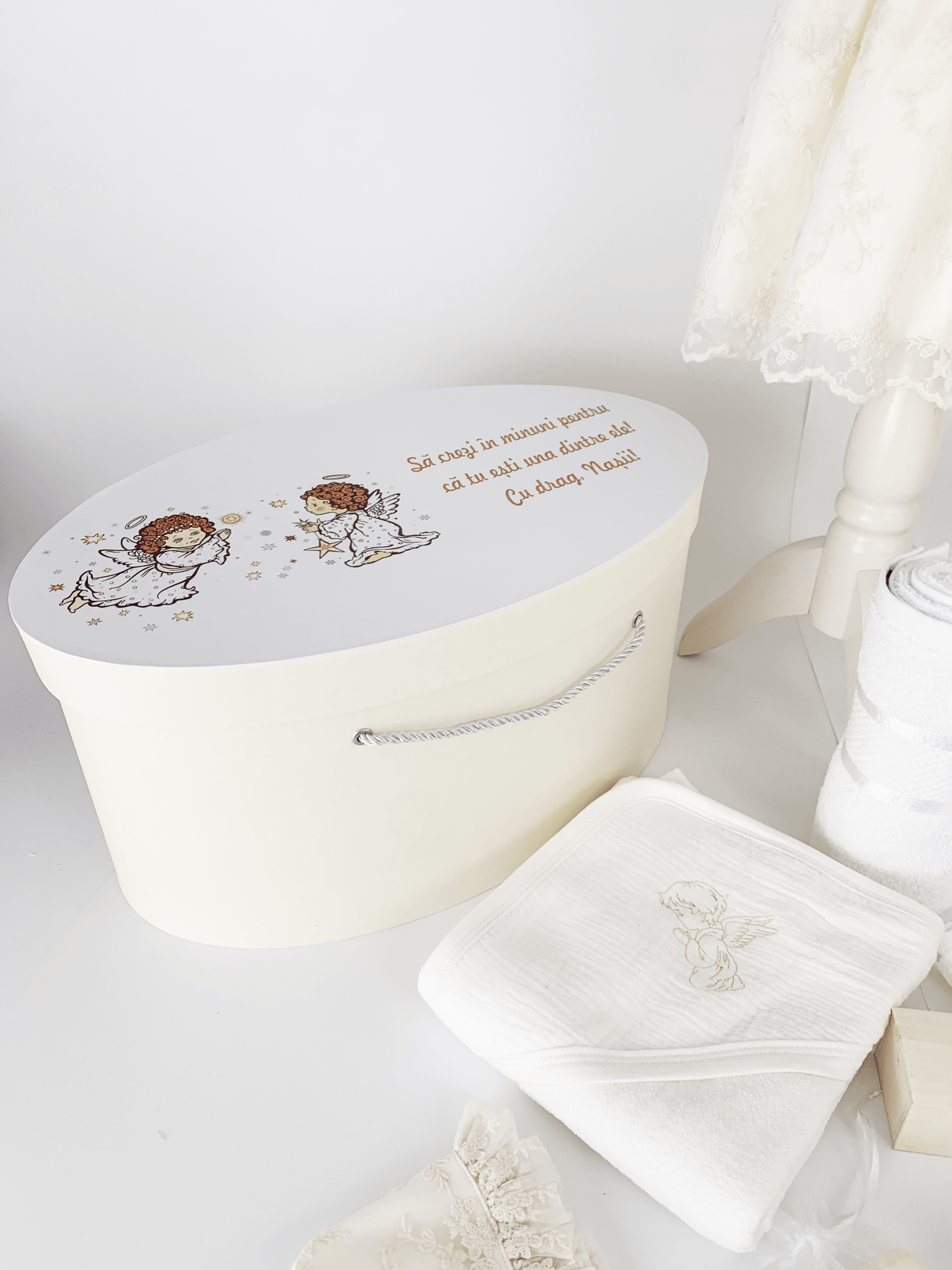 Trusou botez complet cu rochita eleganta si lumanare personalizata hand made - Ania - Botez bebelusi