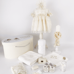 Trusou botez complet cu rochita eleganta si lumanare personalizata hand made - Ania - Botez bebelusi