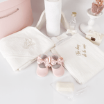 Trusou botez complet cu rochita eleganta si lumanare personalizata hand made - Clotilde - Botez bebelusi