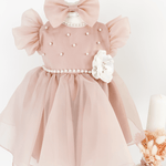 Trusou botez complet cu rochita eleganta si lumanare personalizata hand made - Clotilde - Botez bebelusi