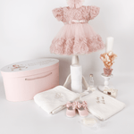 Trusou botez complet cu rochita eleganta si lumanare personalizata hand made - Genevive - Botez bebelusi