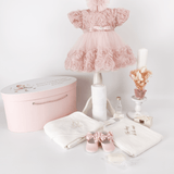 Trusou botez complet cu rochita eleganta si lumanare personalizata hand made - Genevive - Botez bebelusi