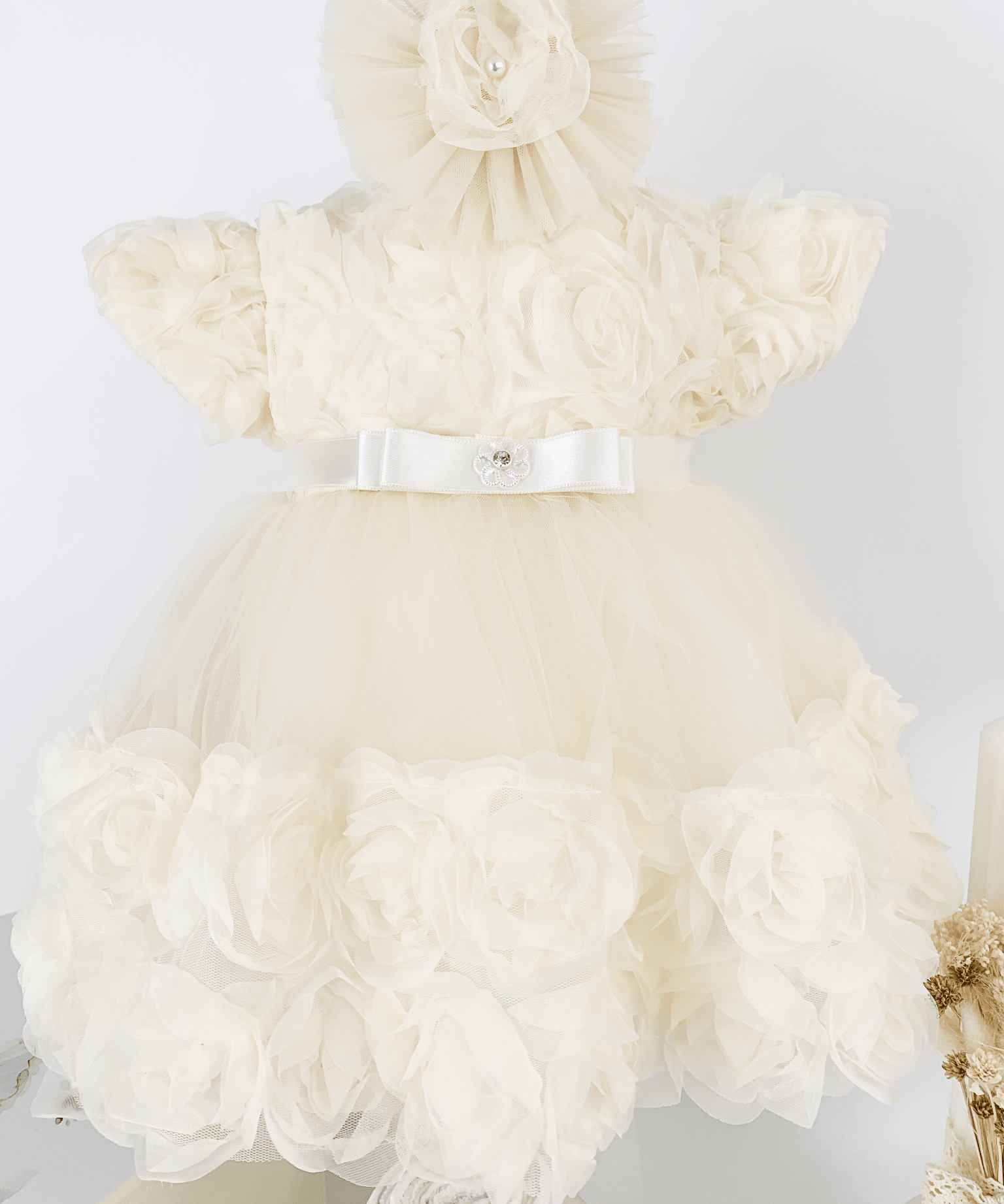 Trusou botez complet cu rochita eleganta si lumanare personalizata hand made - Gineva - Botez bebelusi