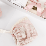 Trusou botez complet cu rochita eleganta si lumanare personalizata hand made - Nadia - Botez bebelusi