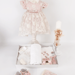 Trusou botez complet cu rochita eleganta si lumanare personalizata hand made - Nadia - Botez bebelusi