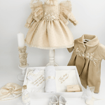 Trusou botez complet cu rochita eleganta si lumanare personalizata manual - Aurelia - Botez bebelusi