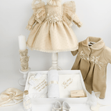 Trusou botez complet cu rochita eleganta si lumanare personalizata manual - Aurelia - Botez bebelusi
