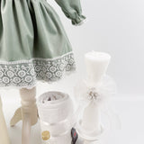 Trusou botez complet cu rochita eleganta si lumanare personalizata manual - Carmenuta - Botez bebelusi