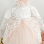 Trusou botez complet cu rochita eleganta si lumanare personalizata manual - Claire - Botez bebelusi