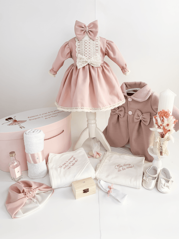 Trusou botez complet cu rochita eleganta si lumanare personalizata manual - Cristine - Botez bebelusi