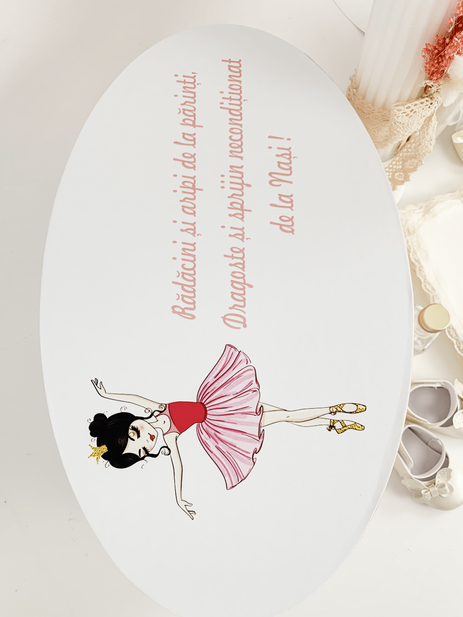 Trusou botez complet cu rochita eleganta si lumanare personalizata manual - Cristine - Botez bebelusi