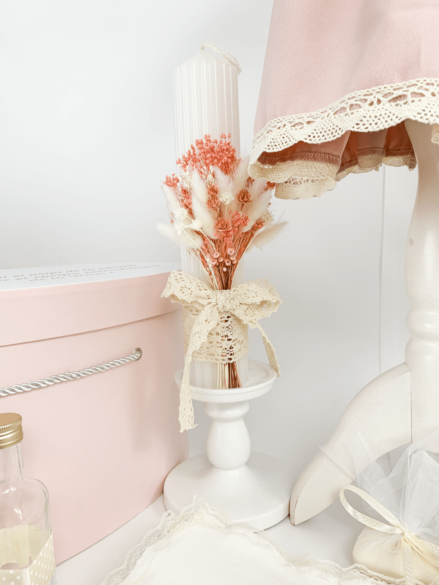 Trusou botez complet cu rochita eleganta si lumanare personalizata manual - Cristine - Botez bebelusi