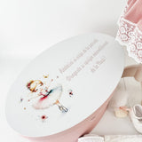 Trusou botez complet cu rochita eleganta si lumanare personalizata manual - Dya - Botez bebelusi
