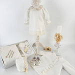 Trusou botez complet cu rochita eleganta si lumanare personalizata manual - Ecateris - Botez bebelusi