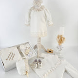 Trusou botez complet cu rochita eleganta si lumanare personalizata manual - Ecateris - Botez bebelusi