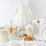 Trusou botez complet cu rochita eleganta si lumanare personalizata manual - Elenuta - Botez bebelusi