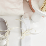 Trusou botez complet cu rochita eleganta si lumanare personalizata manual - Eloise - Botez bebelusi
