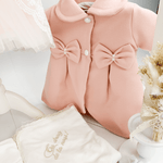 Trusou botez complet cu rochita eleganta si lumanare personalizata manual - Eloise - Botez bebelusi