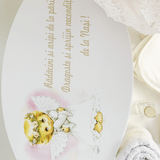 Trusou botez complet cu rochita eleganta si lumanare personalizata manual - Eloise - Botez bebelusi