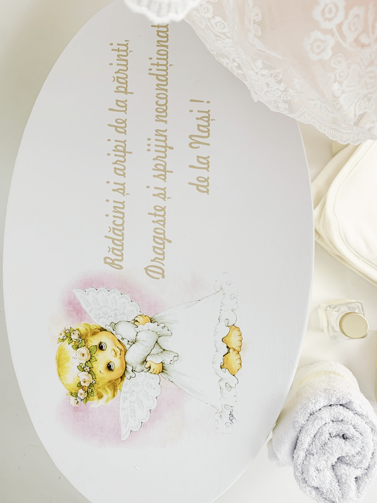 Trusou botez complet cu rochita eleganta si lumanare personalizata manual - Eloise - Botez bebelusi