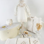 Trusou botez complet cu rochita eleganta si lumanare personalizata manual - Florica - Botez bebelusi