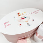 Trusou botez complet cu rochita eleganta si lumanare personalizata manual - Floricica - Botez bebelusi
