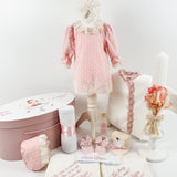 Trusou botez complet cu rochita eleganta si lumanare personalizata manual - Floricica - Botez bebelusi