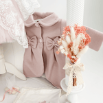 Trusou botez complet cu rochita eleganta si lumanare personalizata manual - Leah - Botez bebelusi