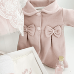 Trusou botez complet cu rochita eleganta si lumanare personalizata manual - Lola - Botez bebelusi