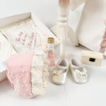 Trusou botez complet cu rochita eleganta si lumanare personalizata manual - Marioara - Botez bebelusi