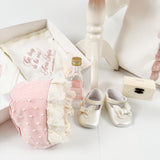 Trusou botez complet cu rochita eleganta si lumanare personalizata manual - Marioara - Botez bebelusi