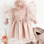 Trusou botez complet cu rochita eleganta si lumanare personalizata manual - Mirabel - Botez bebelusi