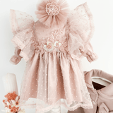 Trusou botez complet cu rochita eleganta si lumanare personalizata manual - Mirabel - Botez bebelusi